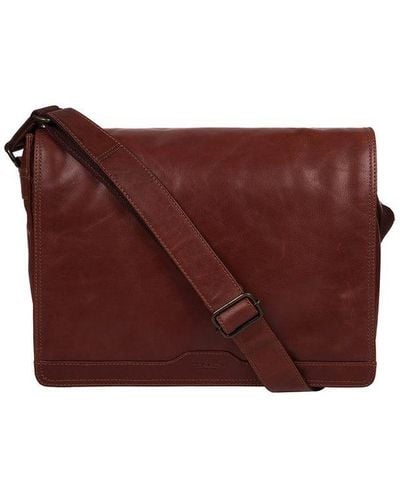 Conkca London 'zico' Conker Brown Leather Messenger Bag - Red