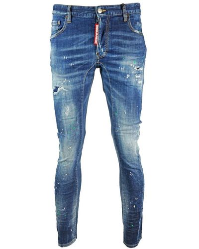 DSquared² Tidy Biker Distressed Paint Splatter Jeans - Blue