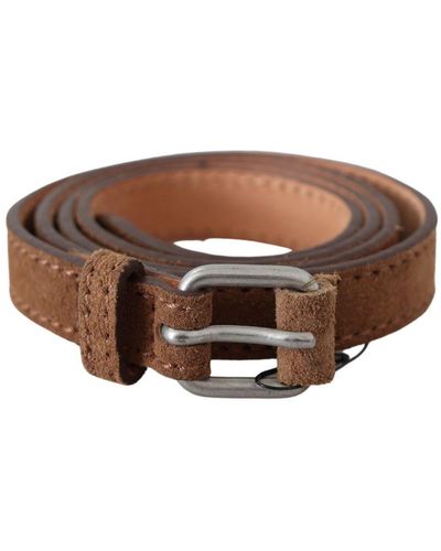 Ermanno Scervino Brown Leather Slim Silver Buckle Waist Belt