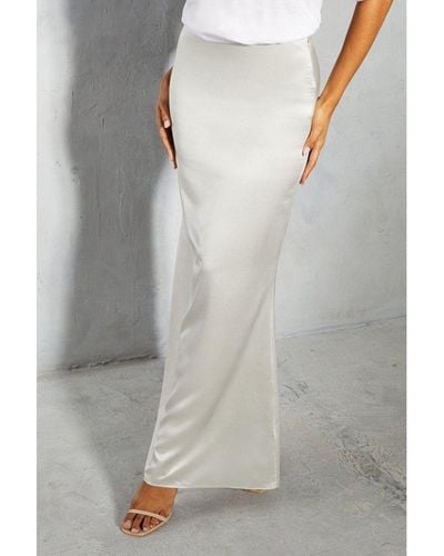 MissPap Metallic Satin High Waisted Fishtail Maxi Skirt - Grey