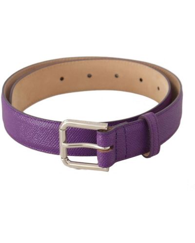 Dolce & Gabbana Calfskin Leather Logo Engraved Buckle Belt - Purple