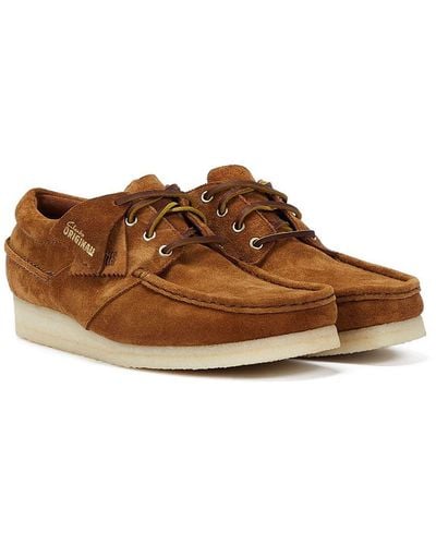 Clarks Wallabee Boat Suede Cola Lace-Up Shoes - Brown
