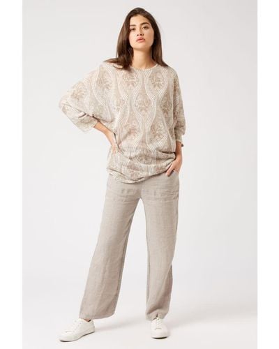 James Lakeland Abstract Print Batwing Top Viscose - Natural