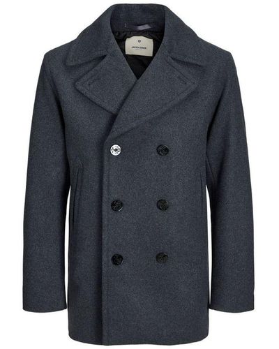 Jack & Jones Jas Winter Captain Wool Peacoat Jacket Grijs - Blauw