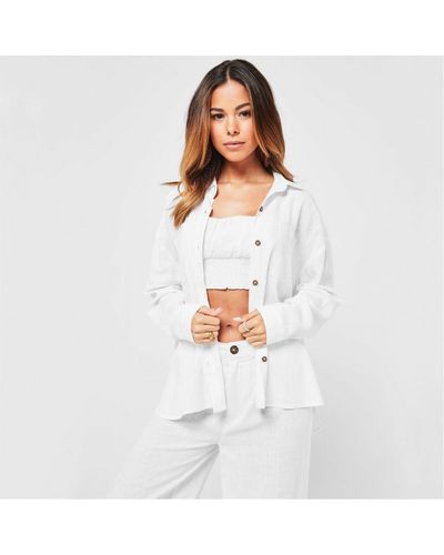 SoulCal & Co California Linen Blend Long Sleeve Shirt - White