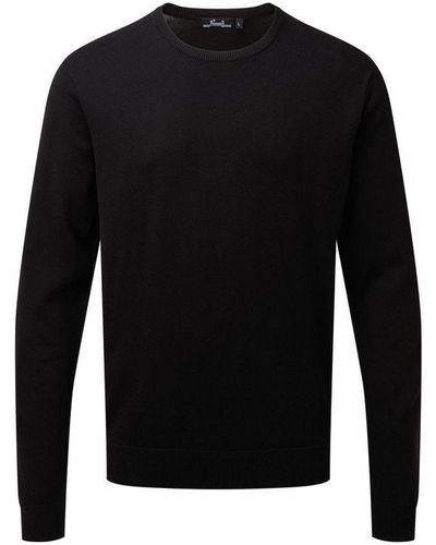 PREMIER Knitted Cotton Crew Neck Sweatshirt - Black