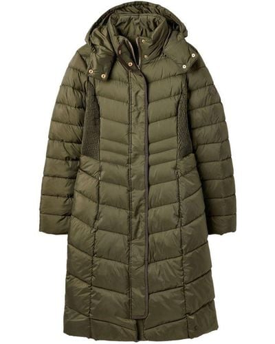 Joules Pembury Padded Quilted Longline Outdoor Coat - Green