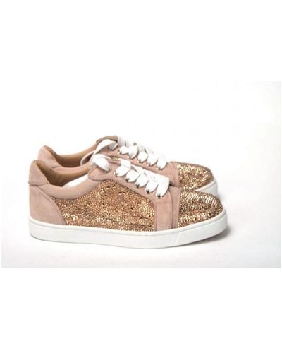 Christian Louboutin Antoinette Rose Gold Embellished Trainers Suede - White