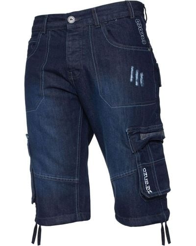 Enzo Cargo Combat Denim-shorts Voor - Blauw