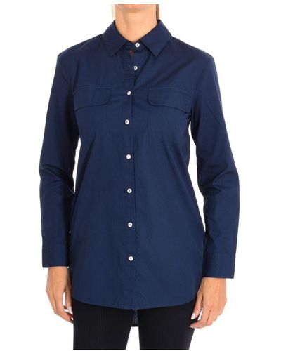 Benetton Womenss Long Sleeve Lapel Collar Shirt 5Wr85Q8L4 - Blue