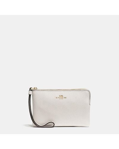 COACH Crossgrain Leather Corner Zip Bag - White