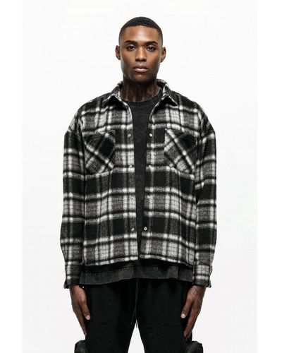 Good For Nothing Black Wool Blend Check Overshirt