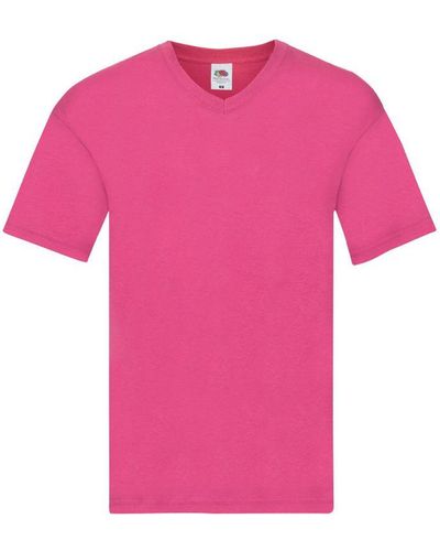 Fruit Of The Loom Original Plain V Neck T-Shirt () Cotton - Pink