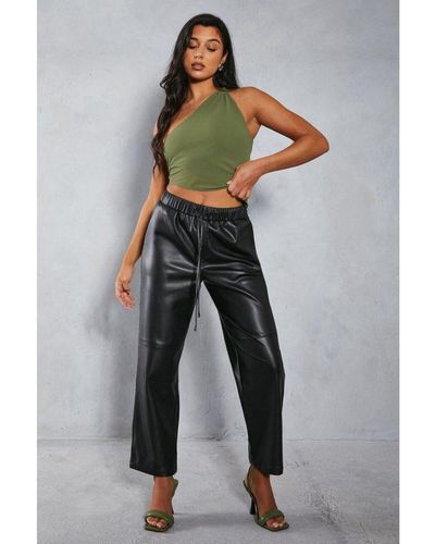 MissPap Leather Look Straight Leg Jogger Trousers - Grey
