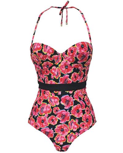 Sock Snob Ladies Floral Colorful Pattern Swimsuit - Red
