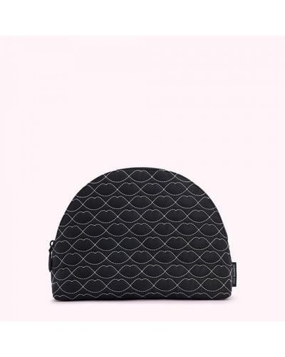 Lulu Guinness Black Quilted Lips Crescent Wash Bag