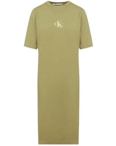 Calvin Klein 's Monogram Logo T-shirt Dress In Olive - Groen