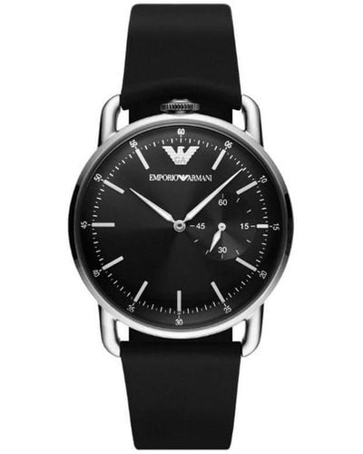 Emporio Armani Analog Watch With Steel Case And Leather Strap - Black