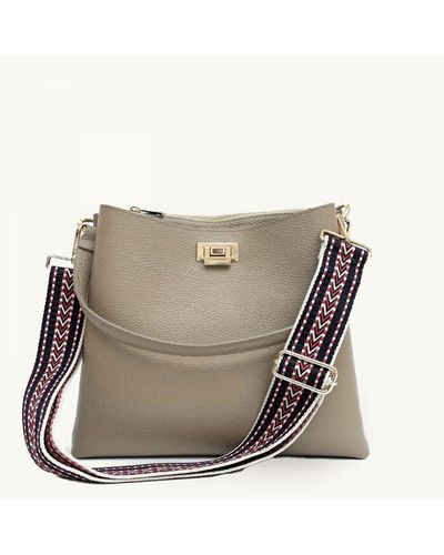 Apatchy London Taupe Leather Tote Bag With Boho Strap - Grey