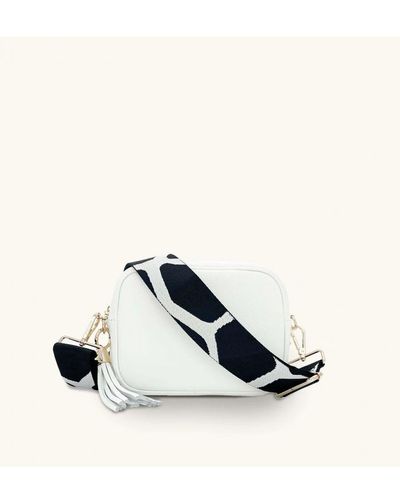 Apatchy London Leather Crossbody Bag With & Giraffe Strap - White
