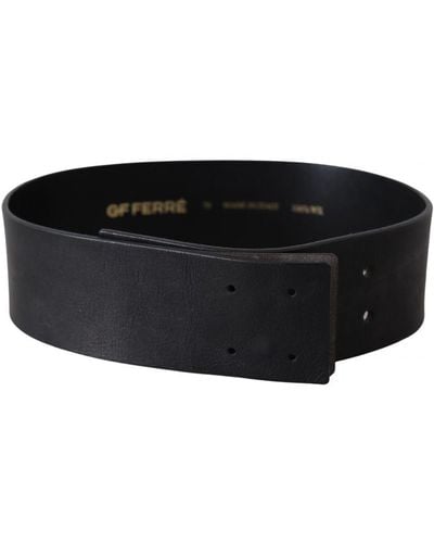 Gianfranco Ferré Black Genuine Leather Wide Logo Waist Belt