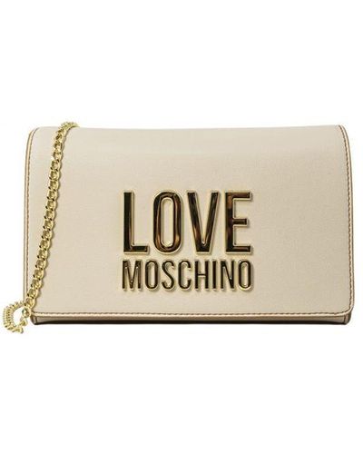 Moschino Love Print Handbag With Clip Closure - Natural