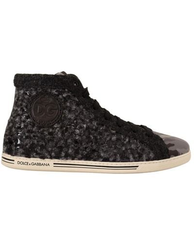 Dolce & Gabbana High Top Trainers With Logo Details Cotton - Black