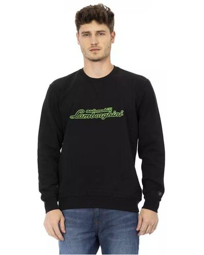Lamborghini Crewneck Sweatshirt With Front Print And Logo Insert Cotton - Black