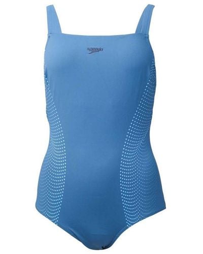 Speedo Womenss Shaping Crystallux Printed Swimsuit - Blue