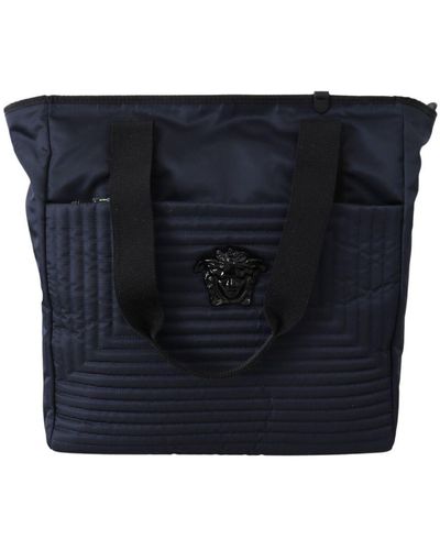 Versace Men's Blue Nylon Tote Bag - Blauw
