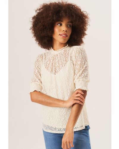 Gini London High Neck Lace Loose Fit Blouse - White