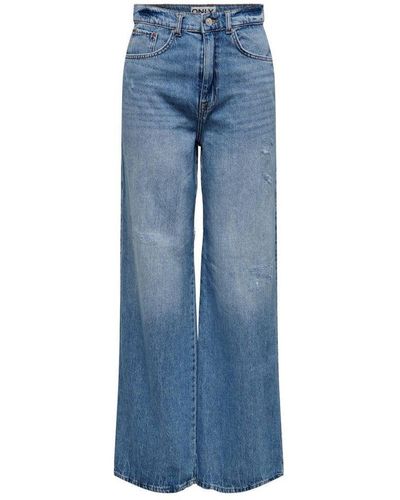 ONLY High Waist Wide Leg Jeans Onlhope Medium Blue Denim - Blauw