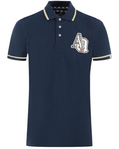 Aquascutum Aq 1851 Embroidered Tipped Navy Blue Polo Shirt
