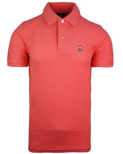 Psycho Bunny Classic Polo Short Sleeve Peach Cotton Top B6k001b1pc Coral - Red