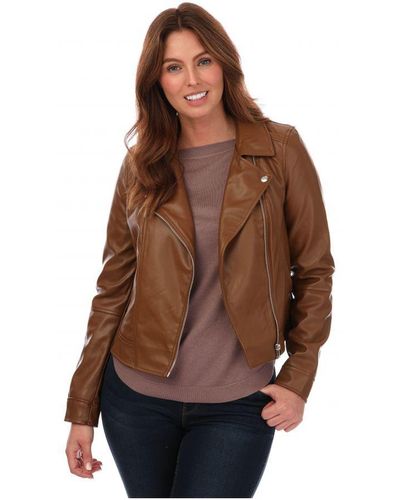 Vero Moda Womenss Bella Annabel Faux Leather Jacket - Brown
