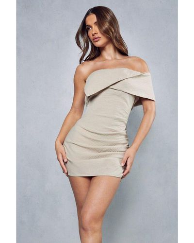MissPap Linen Look One Shoulder Ruched Dress - Multicolour