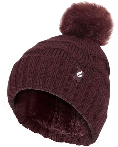 Heat Holders Ladies Winter Fur Beanie Hat - Red