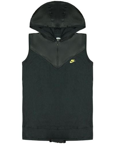 Nike Dri-fit Zip Up Hooded Casual Sports Black Sleeveless Hoody 332694 010 Cotton