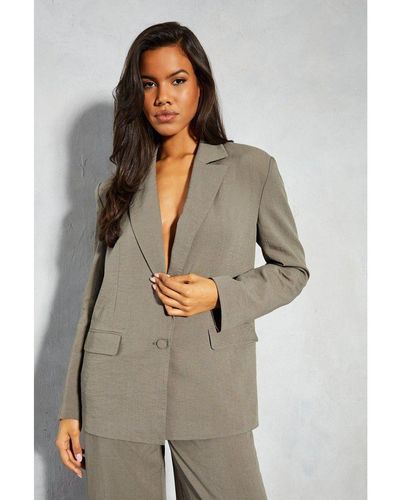 MissPap Linen Look Oversized Tailored Blazer - Grey