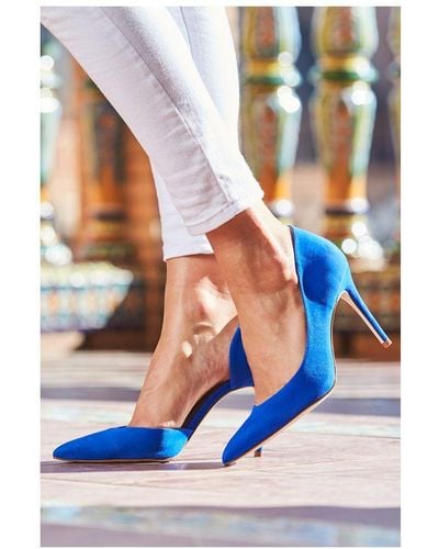 Sosandar Isla Cobalt Suede Cut Out Detail Stiletto Court Shoe - Blue
