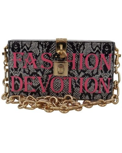 Dolce & Gabbana Grey Fashion Devotion Clutch Plexi Sicily Box Purse Cotton - Red