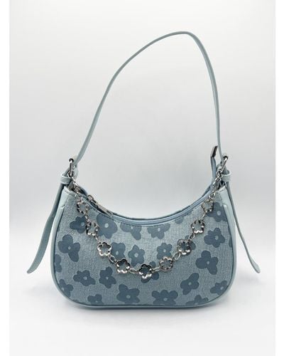 SVNX Floral Print Miniture Shoulder Bag With Chain - Blue