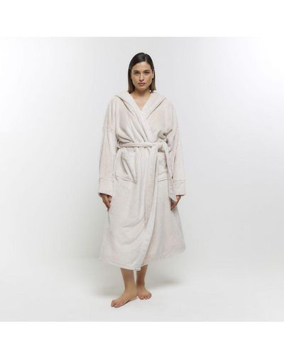 River Island Dressing Gown Plus Fluffy Hooded - White