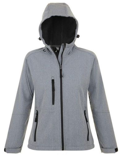 Sol's Ladies Replay Hooded Soft Shell Jacket (Breathable, Windproof And Water Resistant) ( Marl) - Grey