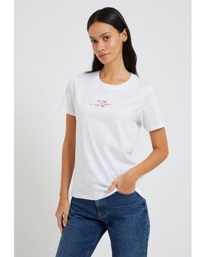 French Connection Vrouwen Be Positive T-shirt Met Korte Mouwen - Wit