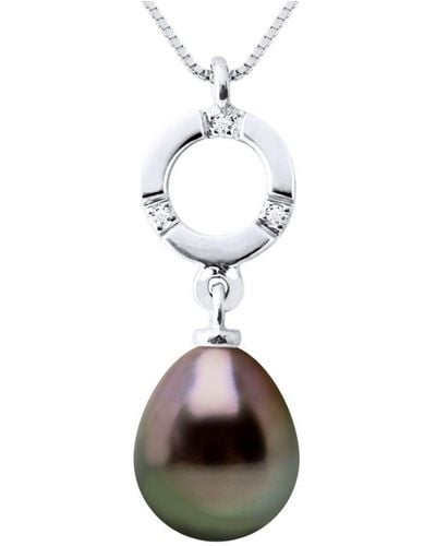 Diadema Diamond Pendant 0.010 Cts Gekweekte Parel Tahiti Peer 8-9mm White Gold - Wit