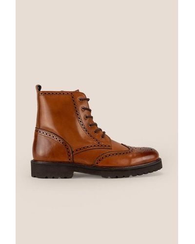 Oswin Hyde Graham Leather Lace-Up Brogue Boots - Brown