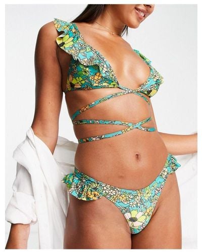 ASOS Frill Wrap Around Bikini Top - Green
