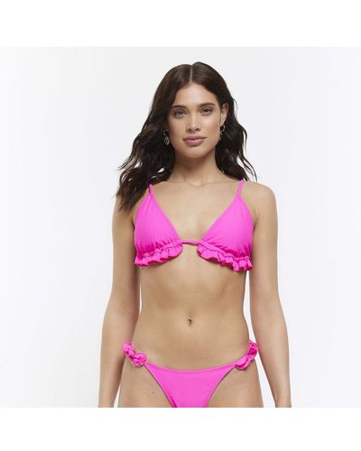 River Island Bikini Top Frill Triangle Swimwear Nylon - Pink