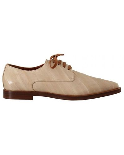 Dolce & Gabbana Eel Leather Lace Up Formal Flats Shoes - White